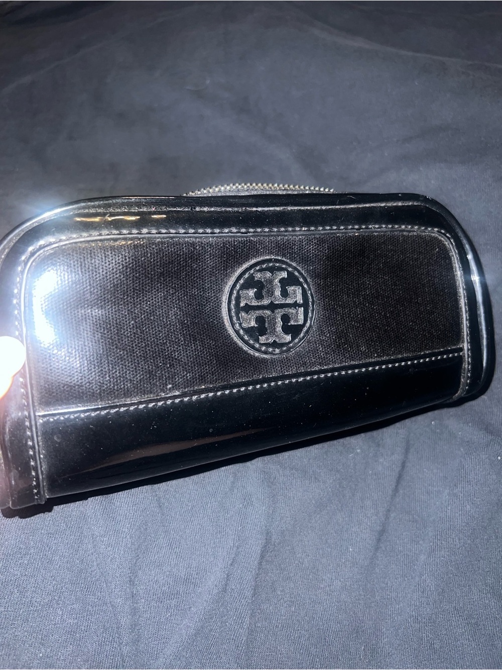 Tory Burch Black Patent Leather Cosmetic Makeup Bag Pouch